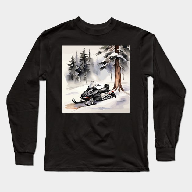 Black Snowmobile Long Sleeve T-Shirt by Siha Arts